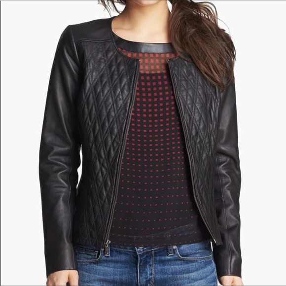 hinge Jackets & Coats Hinge Quilted Genuine Leather Jacket Zip